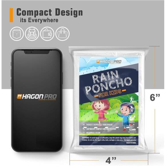 Disposable Rain Poncho for Kids with Hood (5 Pack) – Lightweight Waterproof - Picture 3 of 8